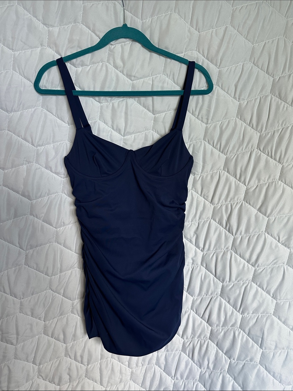 SKIMS Navy Ruched One-Piece Swimsuit with Tank Straps